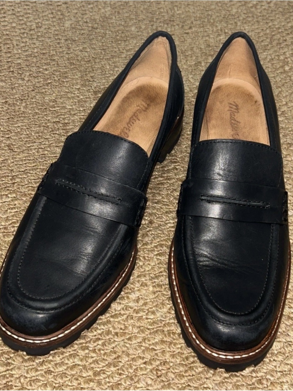 Madewell The Corinne Lugsole Classic Penny Loafer Shoes Women 8.5 Black NE526